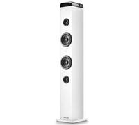 NGS Sky Charm Pro White - Torre de Sonido 50W con Bluetooth 5.4, Óptica, USB, AUX-IN, Radio FM, Función Broadcasting, Entrada Micrófono Karaoke, Mando a Distancia, Blanco