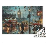 Torre del Reloj de Londres Puzzle de 1000 Piezas Papel para Adultos Vista Nocturna Calle de Otoño Relajación Hogar Regalo 38x26cm/1000pcs