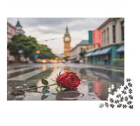 Torre del Reloj de Londres Vista Callejera Puzzle de 1000 Piezas Papel para Adultos Reflejo Lluvia Relajación Regalo Decoración 38x26cm/1000pcs