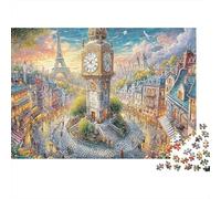 Torre del Reloj de París 1000 Piece Recycled Cardboard Decoración de Landmark de la Ciudad Jigsaw Puzzle Adult Office Break Activity Great Gift for Men Women Puzzle Lovers Collectors 38x26cm/1000pcs