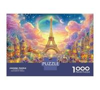 Torre Eiffel bajo el Arco Iris y la Luna Puzzle De 1000 Piezas Edificio Landmark Dreamy Vínculo Familiar, Adultos Y Niños 52x38cm/1000pcs