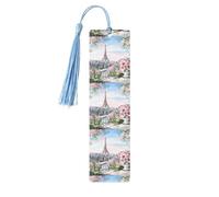 Torre Eiffel de París con estampado de flores, 5 marcapáginas de madera, bonitos marcadores, adorno de etiqueta para manualidades, decoraciones para leer