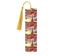 Torre Eiffel de París con impresión de hojas de otoño, 5 marcapáginas de madera, bonitos marcadores, adorno de etiqueta para manualidades, decoraciones para leer