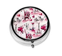 Torre Eiffel de París Francia. Este pequeño pastillero redondo de viaje de tres compartimentos es perfecto para almacenar medicamentos diarios, vitaminas y sobre la marcha.