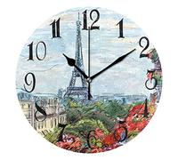 Torre Eiffel De París Redondo Relojes De Pared Silencioso Reloj Analógico Decorativo Redondo Reloj De Pared para Oficina Dormitorio Cocina 25Cm