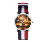 Torre Eiffel en tormenta de truenos, relojes de cuarzo personalizados con números arábigos con correa ajustable para hombres y mujeres