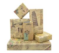 Torre Eiffel francesa vintage de París Arco del Triunfo Torre inclinada de Pisa Bicicleta Mariposa Rosa Mapas Kraft Viajero Papel de regalo plegado plano 6 hojas 6 diseños para boda cumpleaños 50 x 70