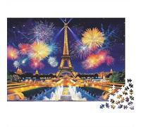 Torre Eiffel Fuegos Artificiales Rompecabezas de 1000 Piezas Estimulación Mental para Adultos Torre Eiffel Fuegos Artificiales París Noche Premium Desafiante Alivio del Estrés 38x26cm/1000pcs
