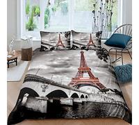 Torre Eiffel Impreso Funda Nórdica Retro Paris Tema Juego de Cama 200 x 200 cm para Niños Hombres Puente Lago Gris Serie Juego Funda Nórdica París Paisaje Urbano Dormitorio Colección 3 piezas