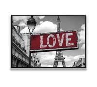 Torre Eiffel París Amor Lienzo Arte de Pared Cuadros Negro Blanco Rojo Obras de Arte Impresiones Románticas Escena Callejera para Oficina Hogar Hotel Habitación decor 80x120cm con marco negro