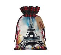 Torre Eiffel Paris Painting 1 bolsa de Navidad con cordón de 8.3 x 11.8 pulgadas, bolsa robusta para regalos y artículos esenciales de uso diario