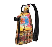 Torre Eiffel París Sea Wave Blue Diagonally Sling Bag, Crossbody Sling Backpack Shoulder Chest Bag para Mujeres Hombres, Travel Hiking Daypack