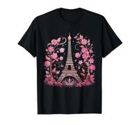 Torre Eiffel París Souvenirs Francia Flores Vintage Rosa Camiseta gráfica económica, Hombre, Negro, M
