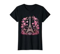 Torre Eiffel París Souvenirs Francia Flores Vintage Rosa Camiseta gráfica económica, Mujer, Negro, S
