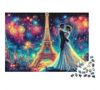 Torre Eiffel Rompecabezas 1000 Piezas para Adultos Torre Eiffel Pareja Fuegos Artificiales, Premium Grueso Resistente, Vibrante Desafiante Juego Familiar 70x50cm/1000pzs