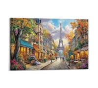 Torre Eiffel Soltero Torre Eiffel Paris Street Autumn Trees Pintura De Pared Enmarcada Arte En Lienzo Para Sala De Estar Pared De Galería Pieza De Declaración Listo Para Colgar 08x12inch(20x30cm)