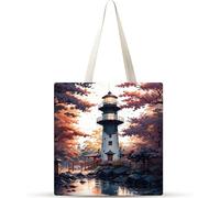 Torre escénica Bolsa de Lona 38x34cm Tote Bag sin Cremallera,juego de 1 Canvas Tote Bags para Mujer, Bolsa de Compras Plegable, Bolso de Mano Lavable para Compras, Trabajo, Vida Cotidiana, Viajes