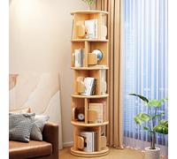 Torre Giratoria De Madera Con Sujetalibros, Estante De Exhibición Redondo Giratorio De 360° Para Espacios Pequeños, De Pie Para Dormitorio, 4 Niveles, Madera, 5 Niveles, 15.7 X 15.7 X 63.3 Pulgadas