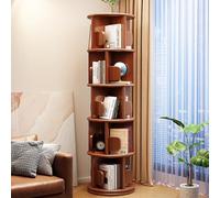 Torre Giratoria, Rotación De 360°, Estante De Almacenamiento De Exhibición Redondo, Estante De Libros De Pie De Madera Con Sujetalibros, Para Espacios Pequeños, Dormitorio, Nogal, 5 Niveles 15,7 X 15