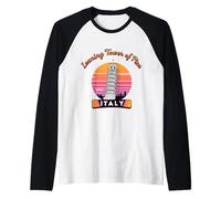 Torre Inclinada de Pisa Italia Recuerdo Retro Vintage Atardecer Camiseta Manga Raglan