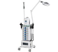 Torre multifuncional de estética: Equipada con carrito + Vaporizador + Lámpara lupa + Calentador de toallas