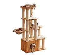 Torre para Gatos con Estructura de Escalada para Gatos, Estructura de Escalada de Madera Maciza para Gatos, Arena para Gatos Grande y árbol para Gatos Integrados, con Arena para Gatos, cápsula