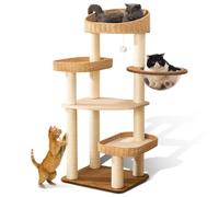 Torre para gatos de interior, condominio para gatos grandes, moderno árbol alto para gatos manuales, tejido a mano con sisal, poste rascador para gatos, bonito centro de actividades para gatos, regalo