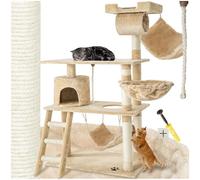 tectake Rascador para Gatos, 141cm, Árbol multinivel, Torre de Felpa y sisal, casa con 4 Plataformas, Castillo Actividades , arranhador - Beige