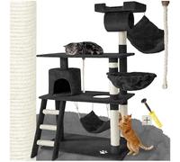 tectake Rascador para Gatos, 141cm, Árbol para Gatos multinivel, Torre para Gatos de Felpa y sisal, casa para Gatos con 4 Plataformas, Castillo Actividades Gatos, arranhador para Gatos - Negro