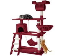 tectake Rascador para Gatos, 141cm, Árbol para Gatos multinivel, Torre para Gatos de Felpa y sisal, casa para Gatos con 4 Plataformas, Castillo Actividades Gatos, arranhador para Gatos - Burdeos Rojo