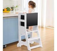 Torre para niños pequeños con planos ajustables de 3 alturas, taburete con tablero blanco magnético y negro extraíble para pintar, torre segura adecuada para uso