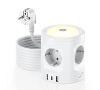 Torre Regleta Enchufes 16A con Luces LED Nocturnas 3 Modos de Iluminación, Cubo Regleta Enchufes con USB Alargador Enchufe 3M, Ladron Enchufes con Interruptor para Casa Oficina Enchufe Regleta