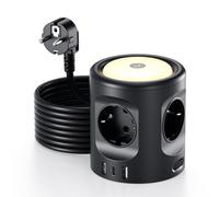 Torre Regleta Enchufes 16A con Luces LED Nocturnas 3 Modos de Iluminación, Cubo Regleta Enchufes con USB Alargador Enchufe 3M, Ladron Enchufes con Interruptor para Casa Oficina Enchufe Regleta