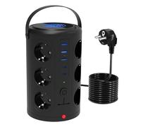 Torre Regletas Enchufes, 2500W 10A Enchufe con 12 Tomas Corrientes y 5 Rápida USB Tomas Protección de Sobrecarga Cable de extensión de 3 Metros y Tapón de Seguridad (3 Metros)