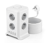 Torre Regletas Enchufes 3 M, Regleta USB 8 Tomas de AC y 4 USB Enchufe Multiple, 2500W/10A,Regleta Enchufes Proteccion Sobretension, Regreltas Vertical con Interruptor para,Casa, Mesa, Oficia, Blanco