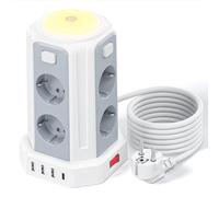 Torre Regletas Enchufes (3600W/16A), 3M Enchufes Vertical con 4 Puertos USB y 8 Enchufes Tomas Protección con Interruptor y luz para Mesa, Oficia, Casa