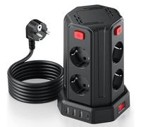 Torre Regletas Enchufes con Cable 3M, Regleta USB 8 Tomas de AC Corrientes y 4 USB, 2500W/10A, Regreltas Vertical con Interruptor para Mesa, Oficia, Casa…