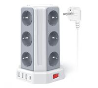 Torre Regletas Enchufes con Cable 5M, Regleta USB 12 Tomas de AC Corrientes y 4 USB, 3680W/16A, Regreltas Vertical con Interruptor para Mesa, Oficia, Casa
