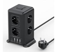 Torre Regletas Enchufes, Regleta Enchufes Proteccion Sobretension con Interruptor, con 8 Tomas de AC y 4 USB Regleta Vertical, 2M Enchufe Multiple es Adecuado para Escritorios, Salones y Dormitorios