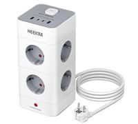 Torre Regletas Enchufes, Regleta USB 8 Tomas de AC con 2 USB-A y 2 USB-C Enchufe Multiple 3680W/16A, Regleta Enchufes 3M Regreltas Vertical con Interruptor para Oficia Casa, Negro (3M)