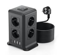Torre Regletas Enchufes, Regleta USB 8 Tomas de AC y 4 USB Enchufe Multiple, 2500W/10A,Regleta Enchufes Proteccion Sobretension, 3 M Regreltas Vertical con Interruptor para Mesa, Oficia, Casa, Negro