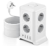 Torre Regletas Enchufes, Regleta USB 8 Tomas de AC y 4 USB Enchufe Multiple,Regleta Enchufes Proteccion Sobretension, 5 M Regreltas Vertical con Interruptor para Mesa, Oficia, Casa