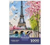 Torre Sakura río 1000 Piezas Clásico Atmósfera romántica parisina Paquete De Puzzle, Cartón Resistente - DIY Familiar, Decoración, Regalo De Cumple Niños 52x38cm/1000