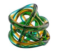 Torre & Tagus Orbit Escultura de Nudo Infinito de Vidrio soplado a Mano - 10,5 cm Arte en Vidrio Teal Amber Bola Anudada, decoración del hogar, decoración de Mesa Central pequeña para el hogar