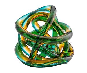 Torre & Tagus Orbit Escultura de Nudo Infinito de Vidrio soplado a Mano - 10,5 cm Arte en Vidrio Teal Amber Bola Anudada, decoración del hogar, decoración de Mesa Central pequeña para el hogar