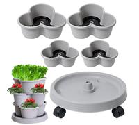 Torre vertical para jardín, maceta apilable de 4 niveles, bandeja de ruedas flexibles, macetas de jardinería de 31,5 x 13,5 cm para cultivo de fresas, flores y verduras