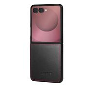 TORRO Funda Compatible con Samsung Galaxy Z Flip7 2025 - Funda de Piel Premium con Forro de Microfibra (Negra con Detalles en Rojo)