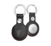 TORRO Llavero compatible con AirTag: funda de piel auténtica con anilla de metal cepillado (Negro con rojo)