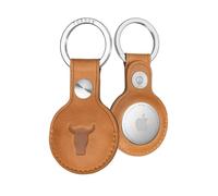 TORRO Llavero compatible con AirTag: funda de piel auténtica con anilla de metal cepillado (Tan)