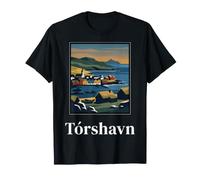 Tórshavn Islas Feroe Puerto Costero Vintage Viajes Diseño Camiseta